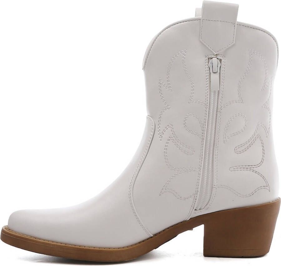 Weloveshoes SmileFavorites Dames Cowboylaarzen Western Kort Imitatieleer Wit