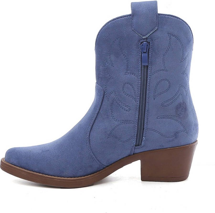 Weloveshoes SmileFavorites Dames Cowboylaarzen Western Kort Suedine Blauw