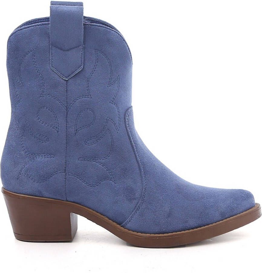 Weloveshoes SmileFavorites Dames Cowboylaarzen Western Kort Suedine Blauw