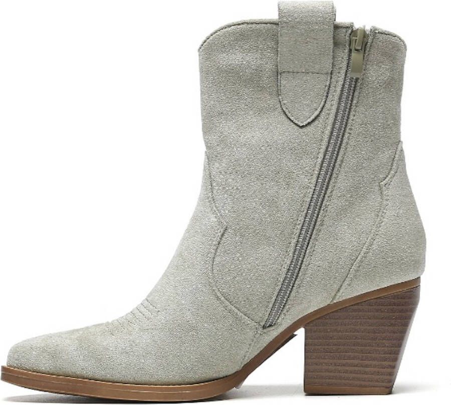 Weloveshoes SmileFavorites Dames Cowboylaarzen Western Kort Suedine Groen