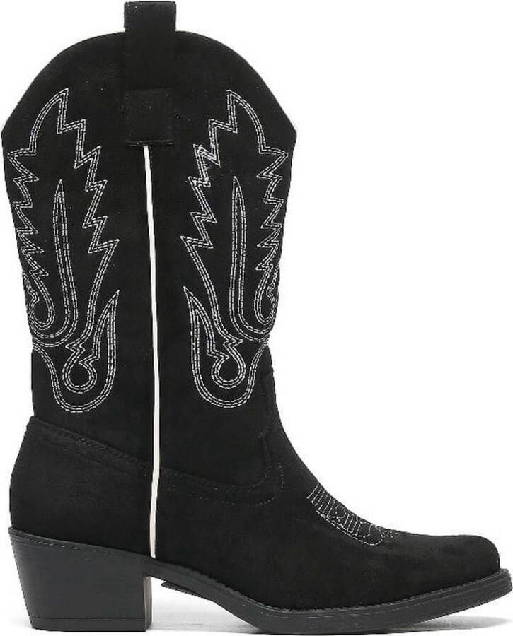 Weloveshoes SmileFavorites Dames Cowboylaarzen Western Suedine Zwart