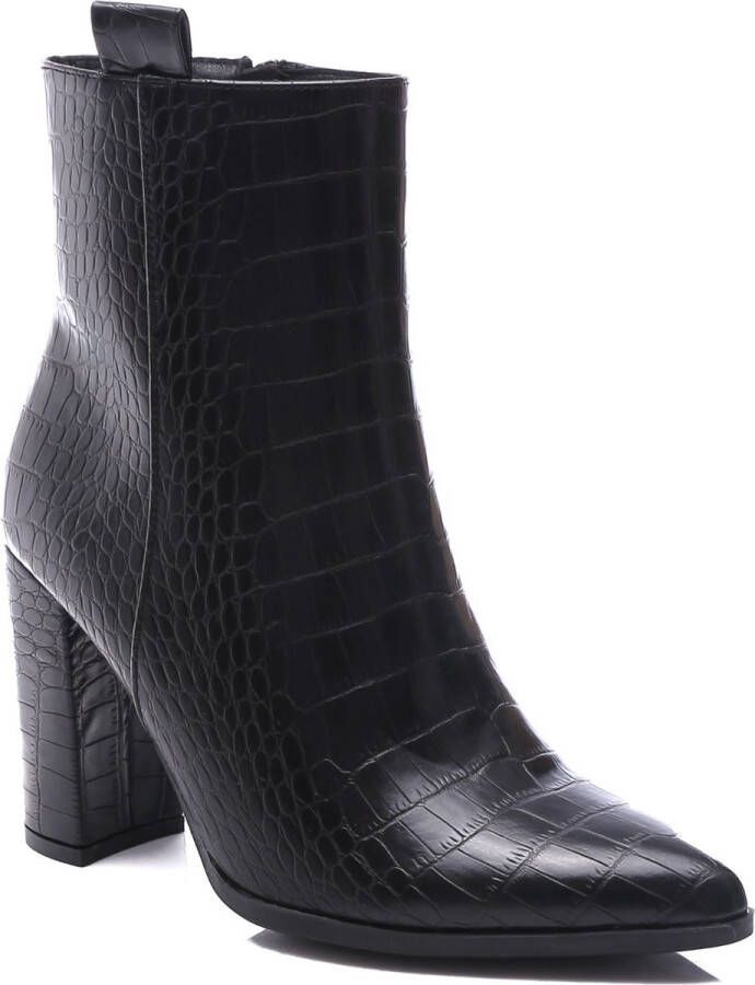 Weloveshoes SmileFavorites Dames Enkellaarzen met Hak Imitatieleer Zwart