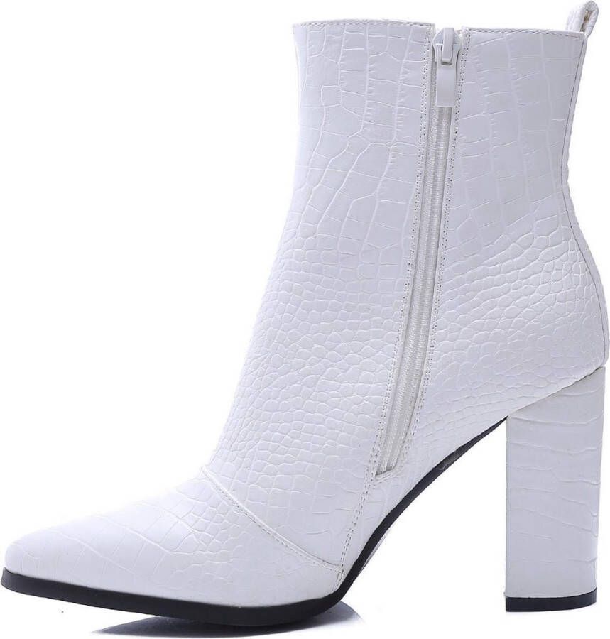 Weloveshoes SmileFavorites Dames Enkellaarzen met Hak Wit Imitatieleer