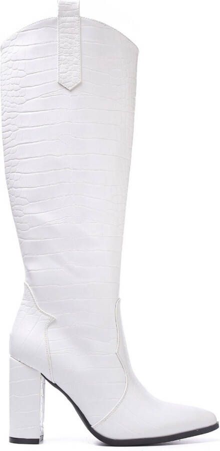 Weloveshoes SmileFavorites Dames Laarzen met Hak Wit Imitatieleer