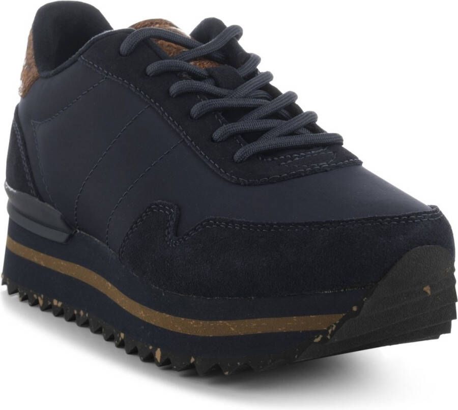 Woden Dames Nora III Leather Plateau Dark Navy