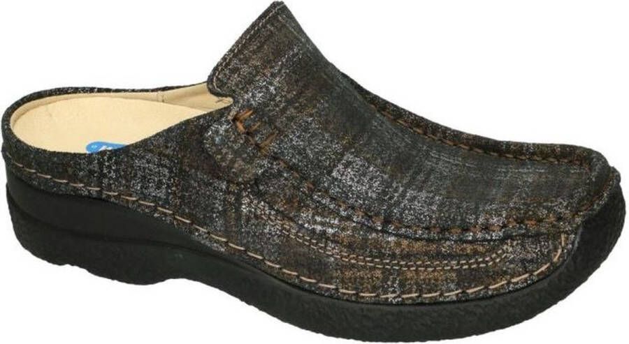 Wolky Comfortschoenen Roll Slide zwart goud metallic suede