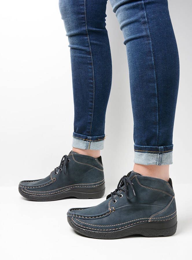 Wolky Hoge veterschoenen Roll Shoot blauw nubuck
