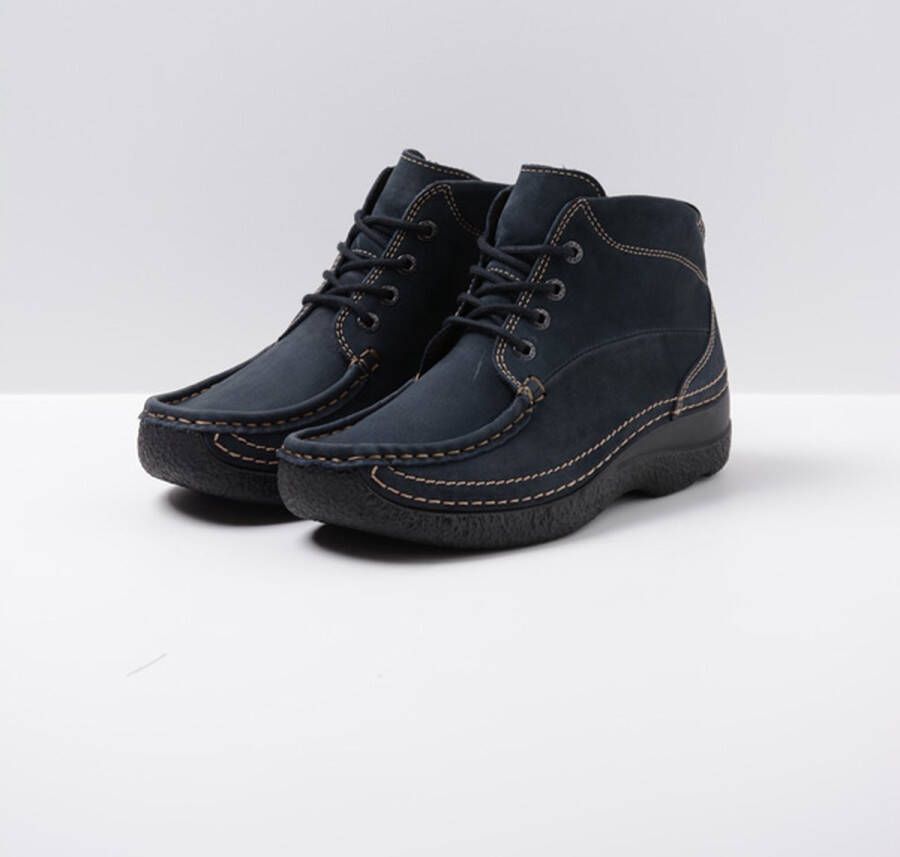 Wolky Hoge veterschoenen Roll Shoot blauw nubuck