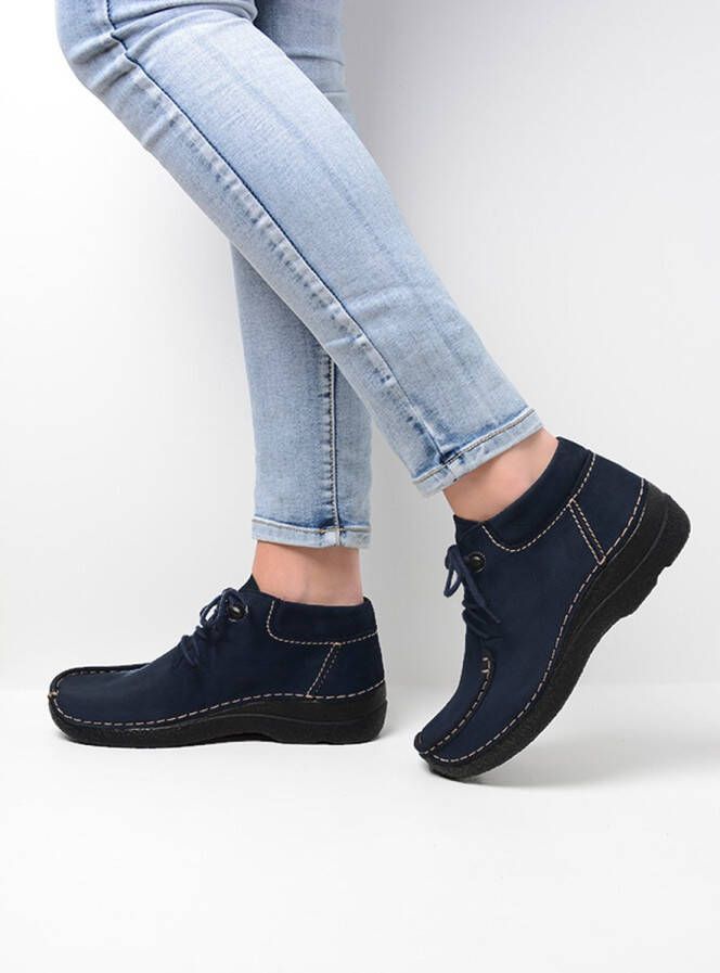 Wolky Hoge veterschoenen Seamy Moc blauw nubuck