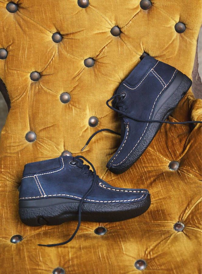 Wolky Hoge veterschoenen Seamy Moc blauw nubuck