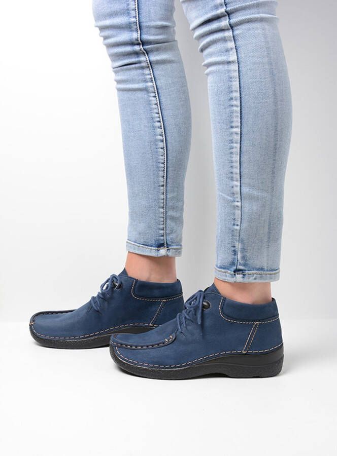 Wolky Hoge veterschoenen Seamy Moc blauw nubuck