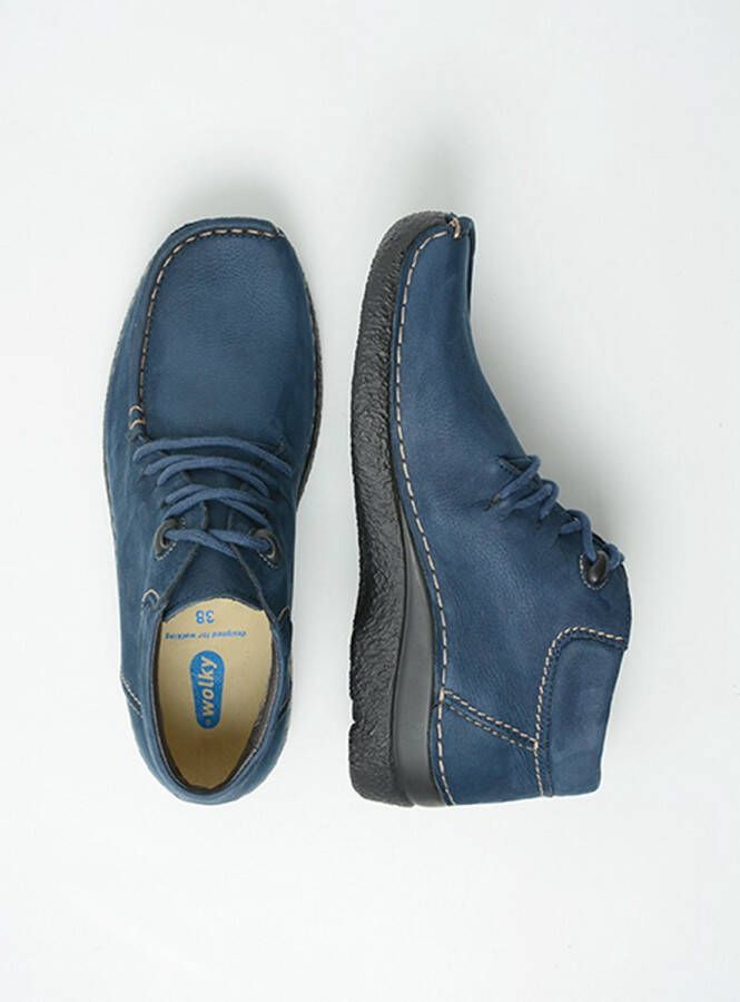 Wolky Hoge veterschoenen Seamy Moc blauw nubuck