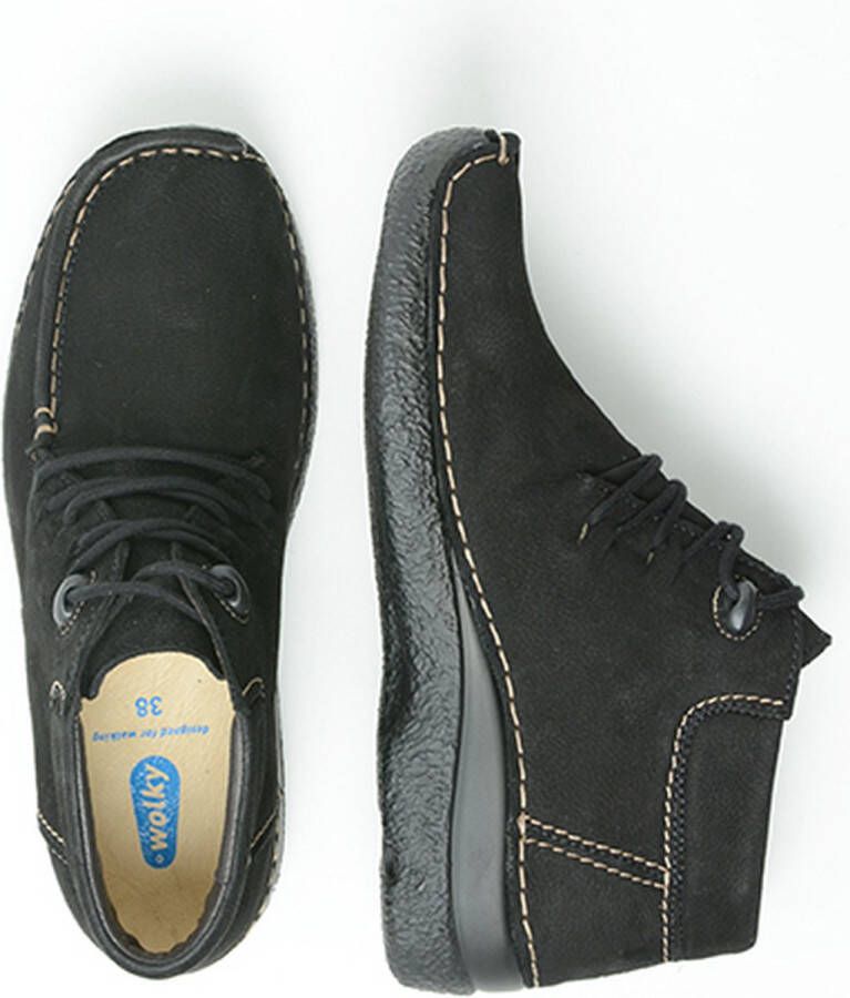 Wolky Hoge veterschoenen Seamy Moc zwart nubuck