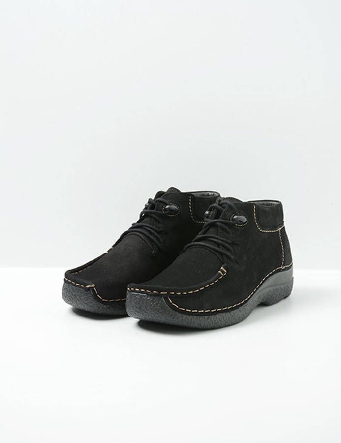 Wolky Hoge veterschoenen Seamy Moc zwart nubuck