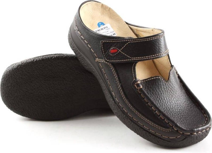 Wolky Klompen Roll Slipper zwart leer