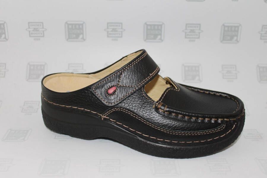Wolky Klompen Roll Slipper zwart leer