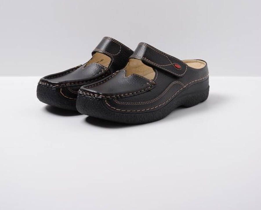 Wolky Klompen Roll Slipper zwart leer