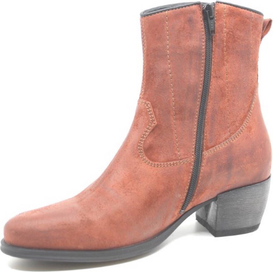 Wolky LUBBOCK Brushed 0287845 434 Roodbruine stoere dames westernboot met rits en uitneembaar voetbed