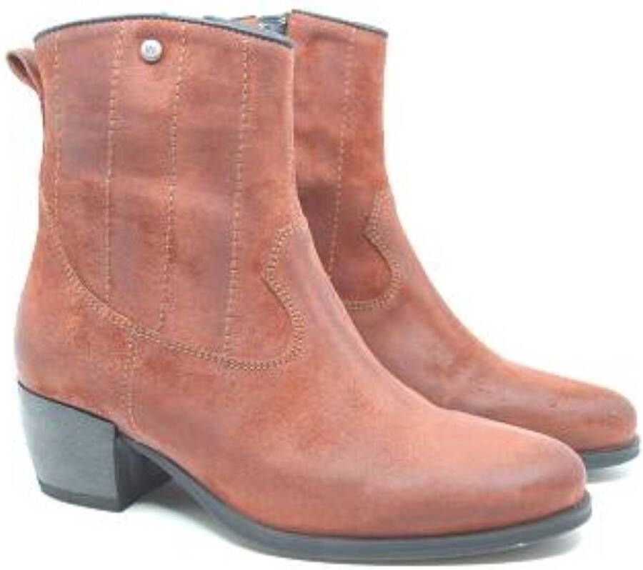 Wolky LUBBOCK Brushed 0287845 434 Roodbruine stoere dames westernboot met rits en uitneembaar voetbed