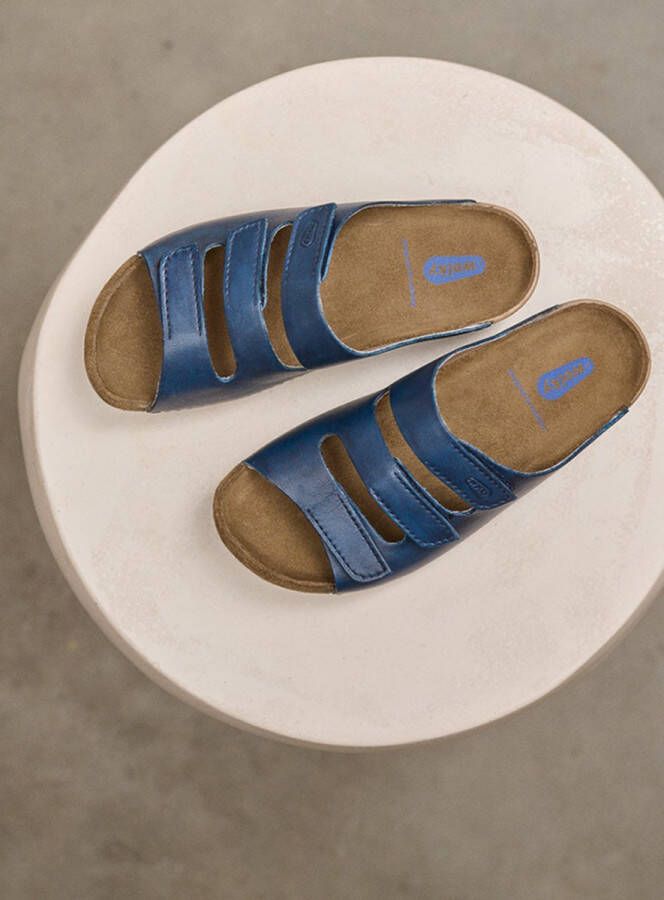 Wolky Slippers Nomad blauw leer