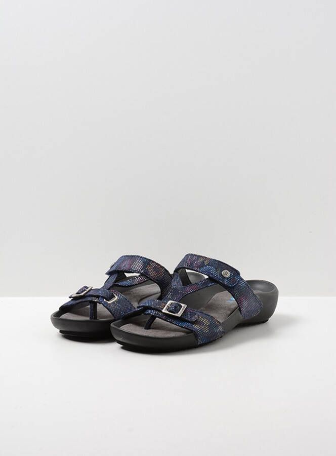 Wolky Slippers O'Connor blauw flower suede