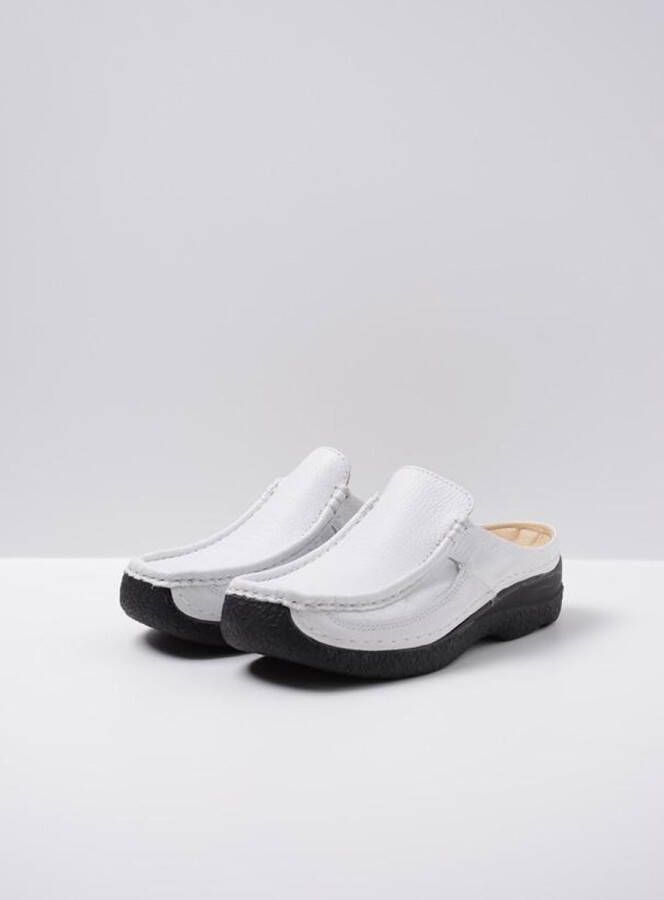 Wolky Slippers Roll Slide wit geprint leer