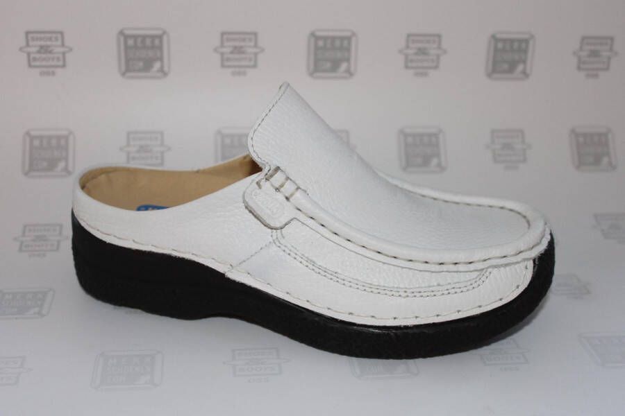 Wolky Slippers Roll Slide wit geprint leer