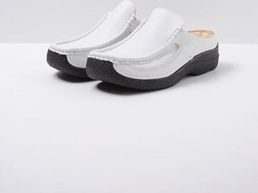 Wolky Slippers Roll Slide wit geprint leer