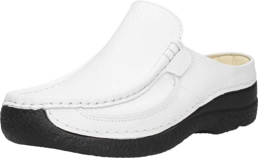 Wolky Slippers Roll Slide wit geprint leer