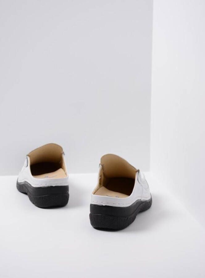 Wolky Slippers Roll Slide wit geprint leer