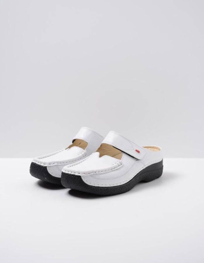 Wolky Slippers Roll Slipper wit zwart leer