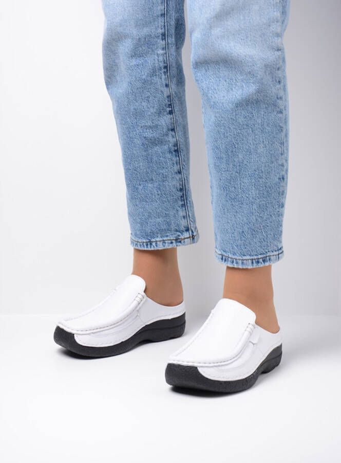 Wolky Slippers Seamy Slide wit geprint leer