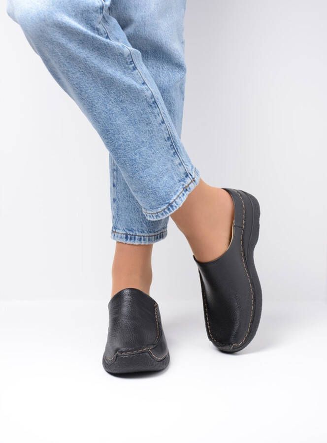 Wolky Slippers Seamy Slide zwart geprint leer