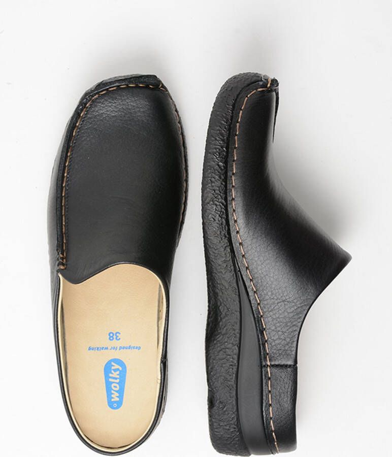 Wolky Slippers Seamy Slide zwart geprint leer