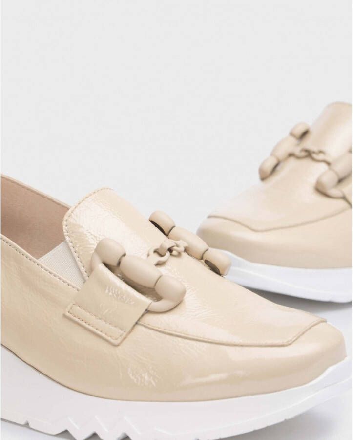 Wonders Moccasin van gestructureerd leer met linkversiering Beige Dames