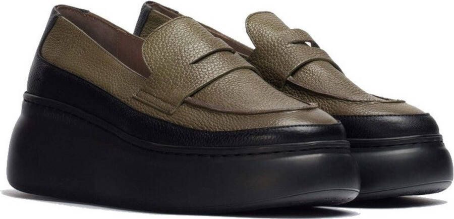 Wonders Groen en zwart leren sleehak moccasin Green Dames - Foto 2