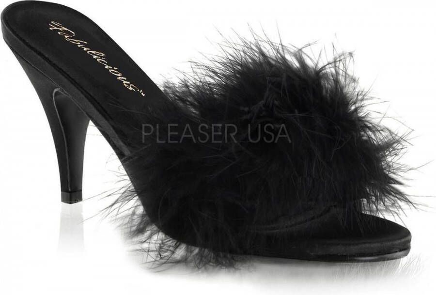 Fabelicious Amour 03 klassieke marabou slipper met hak zwart = ) Fabulicious