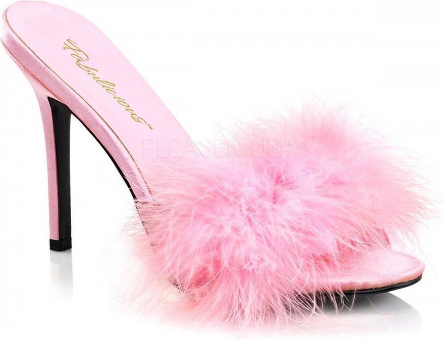 Fabelicious Classique 01F marabou slipper met hak baby roze = ) Fabulicious