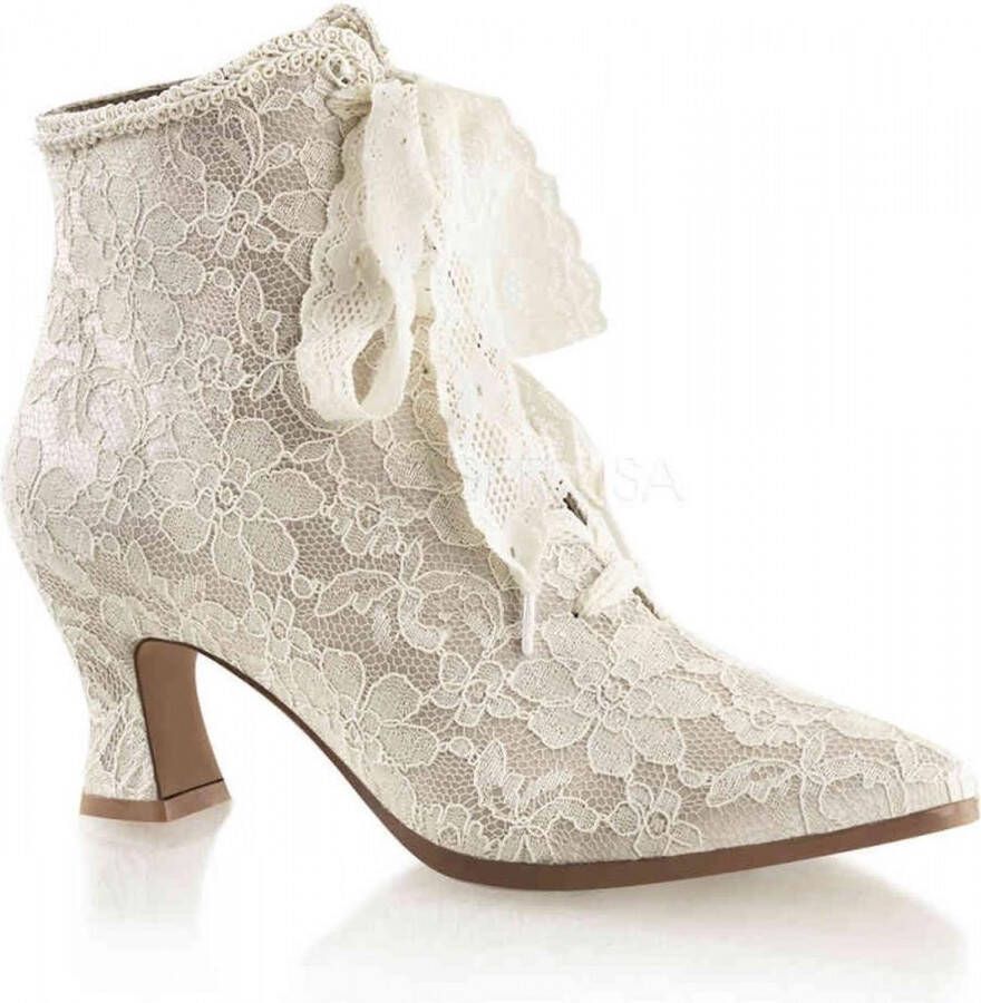 Fabelicious = | VICTORIAN 30 | 2 3 4 Flaired Heel Lace Up Ankle Bootie w Lace Overlay