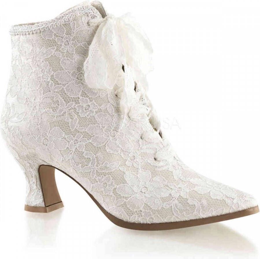 Fabelicious = | VICTORIAN 30 | 2 3 4 Flaired Heel Lace Up Ankle Bootie w Lace Overlay