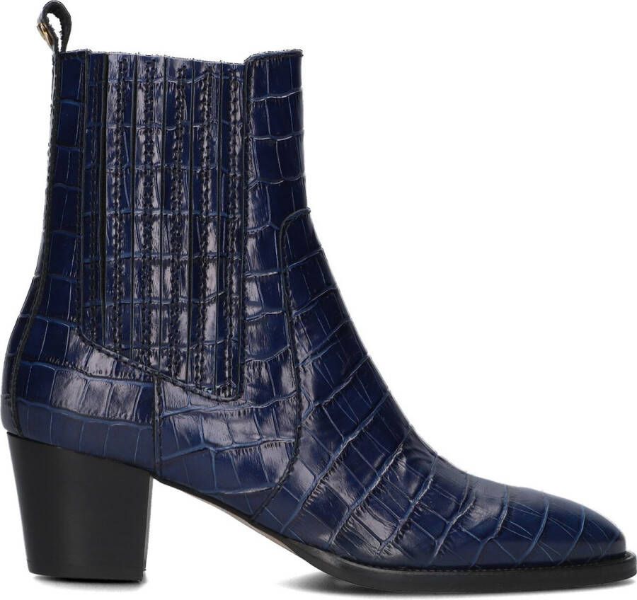 Fabienne Chapot leren enkellaarzen met crocoprint donkerblauw - Foto 3