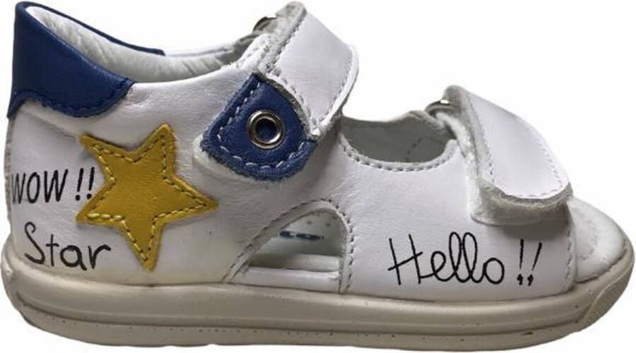 Falcotto 2 velcro's gele ster lederen sandalen Milo wit blauw mt 20