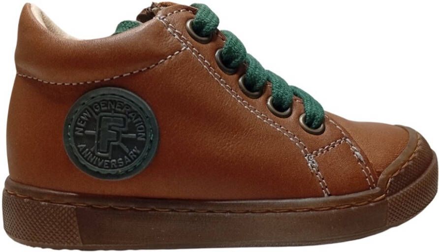 Falcotto Alstro Zip veter zipper ronde logo lederen sneakers cogna groen