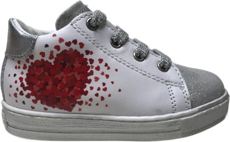 Falcotto Corrason Veter rode hartjes lederen sneakers wit zilver