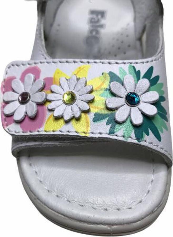 Falcotto 2 velcro's 3 bloempjes lederen sandalen Mayflower wit mt 25 - Foto 2