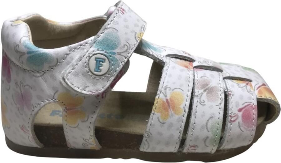 Falcotto Alby velcro lederen sandalen- kleurrijke vlinders wit