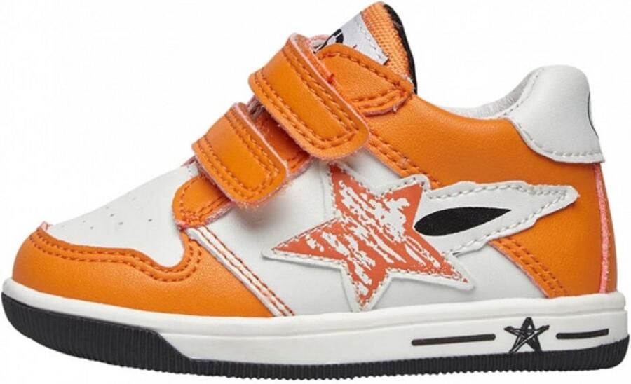 Falcotto Frankie VL velcro's lederen sneakers vlam orange wit old school