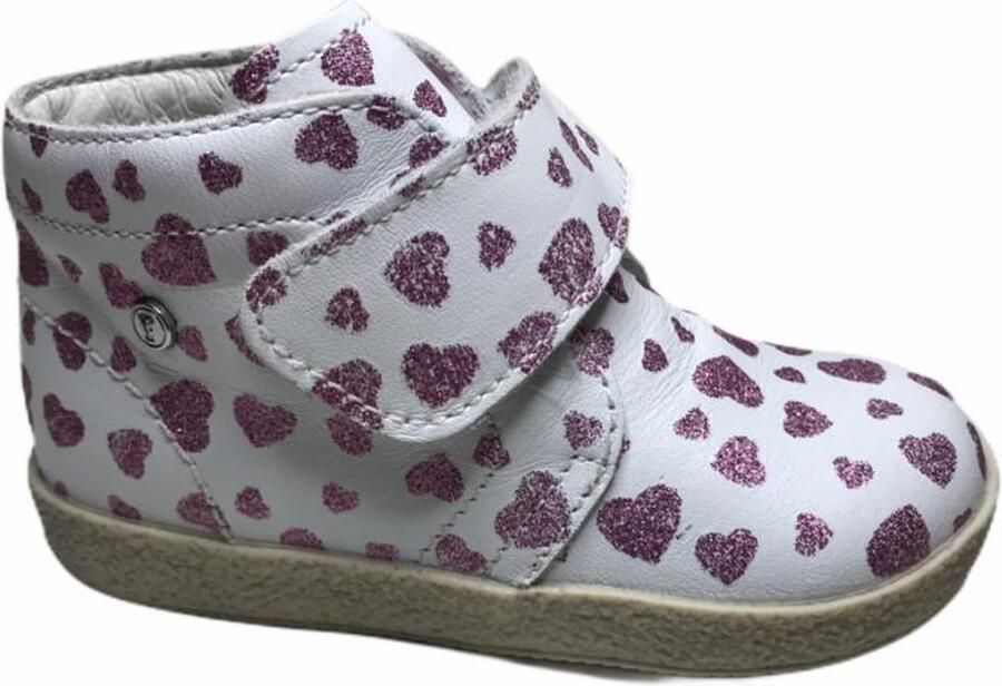 Falcotto meisje velcro sneakers 1216 wit roze hartjes