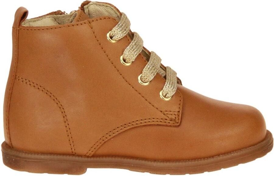 Falcotto Robin new veter rits lederen laarsje gouden veters Cognac