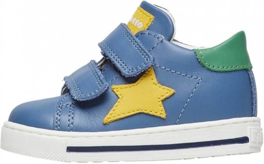 Falcotto Sasha VL- velcro's sportieve lederen sneakers gele ster blauw